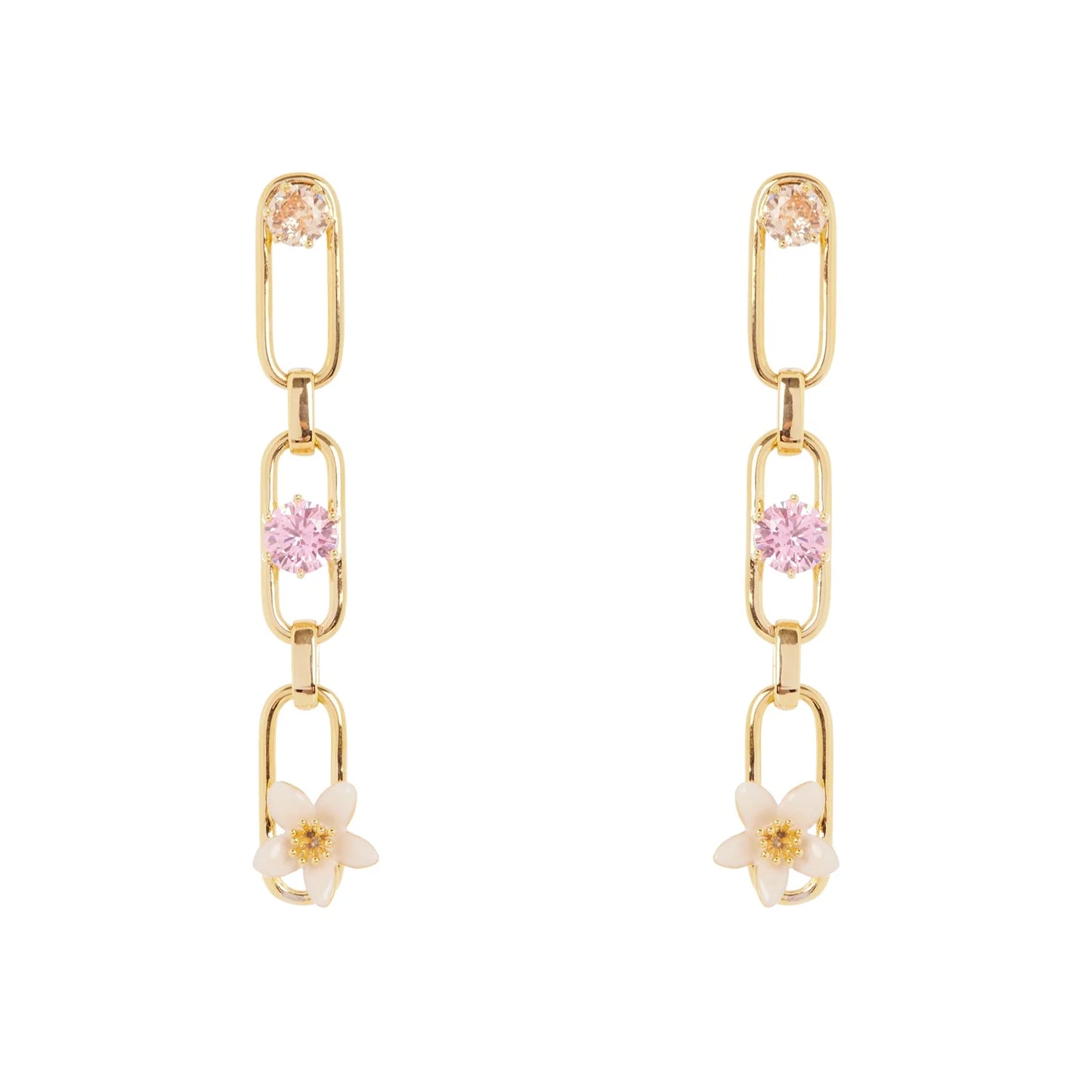Orecchini catena, mini fiore e cristalli Hanami - Multicolor