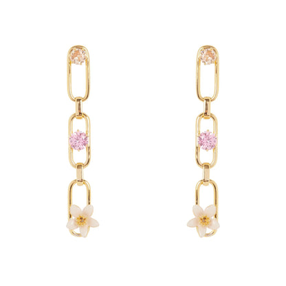 Orecchini catena, mini fiore e cristalli Hanami - Multicolor
