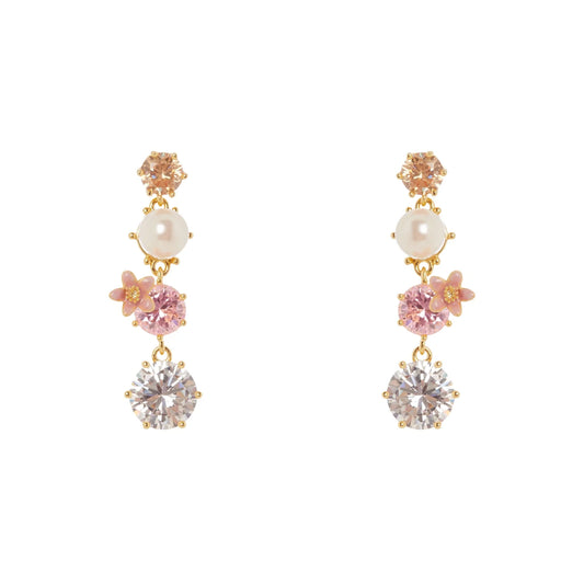 Orecchini cristalli, perla e fiorellino Hanami - Multicolor