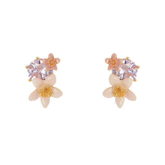 Orecchini cristallo e due fiori Hanami - Rosa