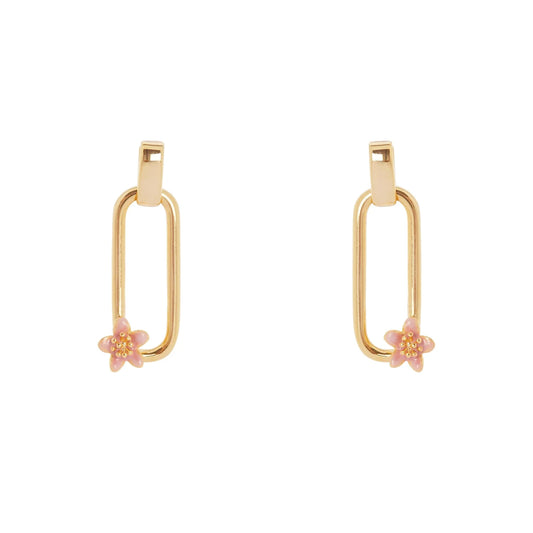 Orecchini maglia lunga e fiorellino Hanami - Oro
