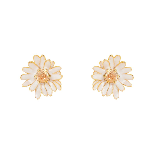 Orecchini a fiore con cristallo Hanami - Bianco