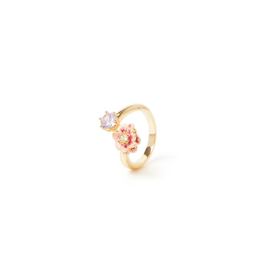 Anello con fiore e cristallo Hanami - Rosa