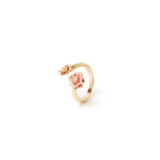 Anello a due fiori Hanami - Rosa