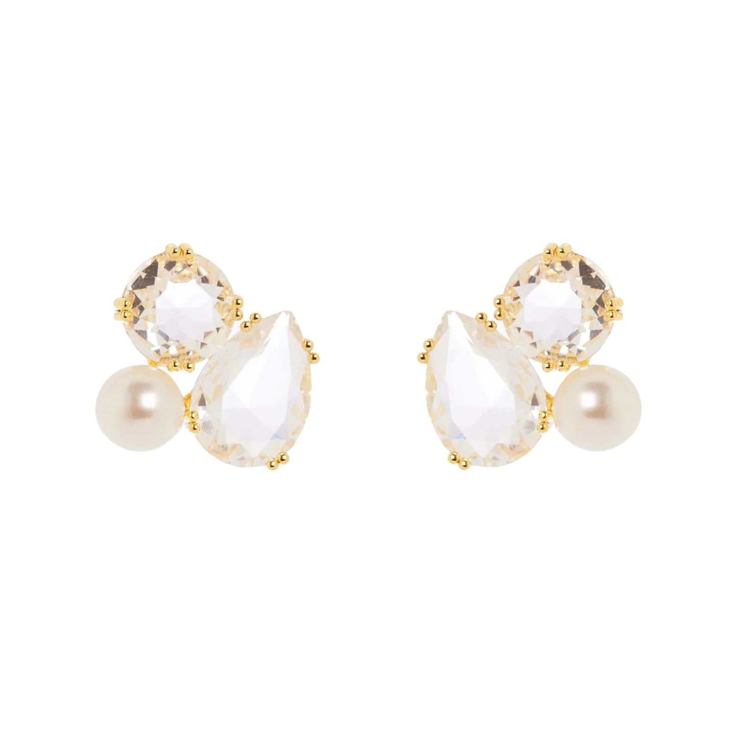 Orecchini cluster cristalli e perla Ninfa - Bianco