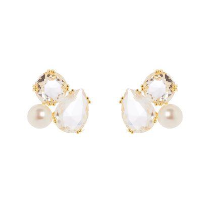 Orecchini cluster cristalli e perla Ninfa - Bianco