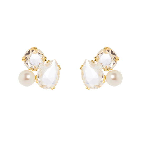 Orecchini cluster cristalli e perla Ninfa - Bianco