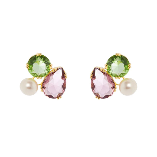Orecchini cluster cristalli e perla Ninfa - Multicolor