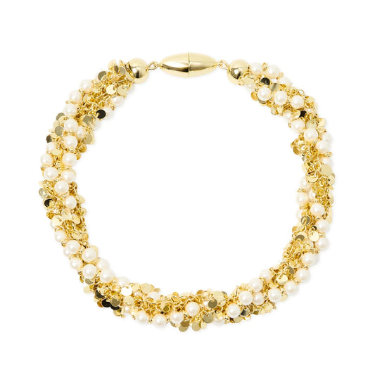 Collana torchon paillettes e perle Eve - Oro e bianco