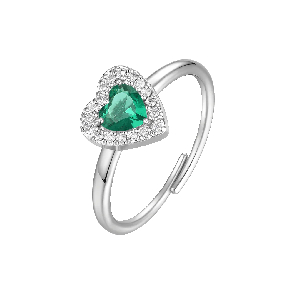 ANELLO DONNA IN ACCIAIO CON CUORE CON ZIRCONI VERDI E BIANCHI
