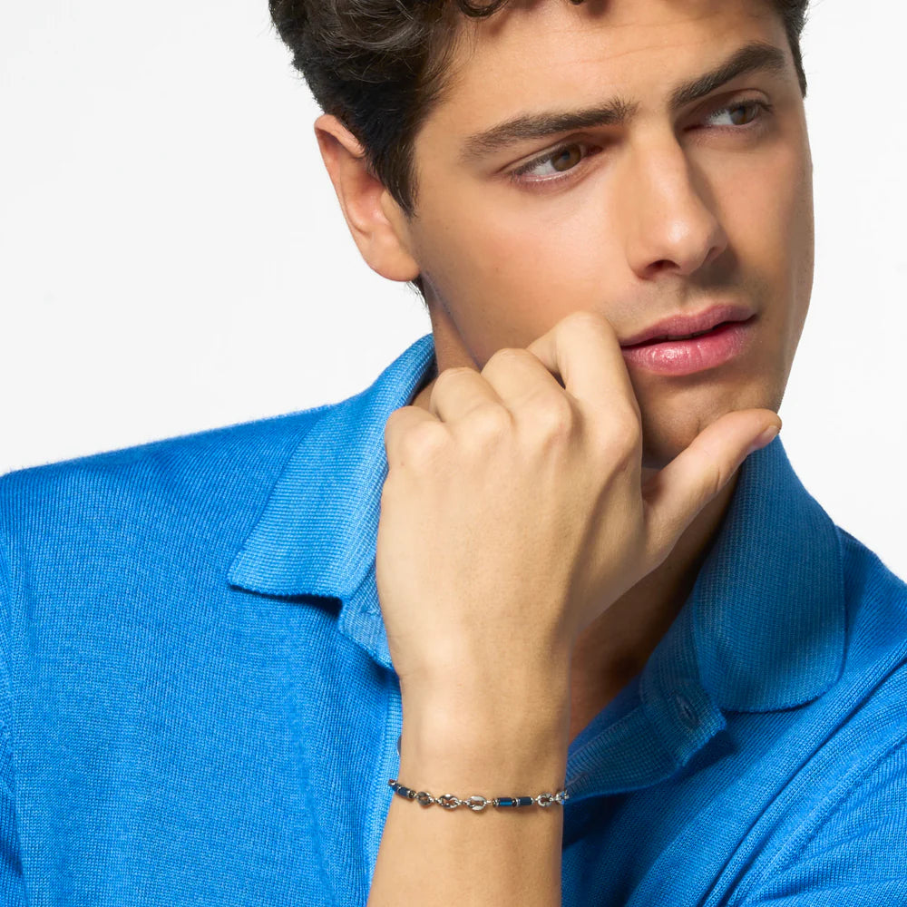BRACCIALE UOMO IN ACCIAIO CON EMATITE BLU