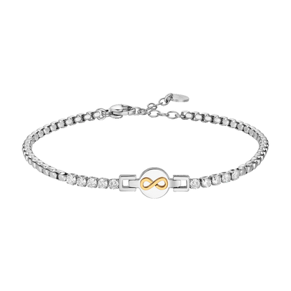 BRACCIALE TENNIS UOMO IN ACCIAIO CON INFINITO IP ROSE E ZIRCONI BIANCHI
