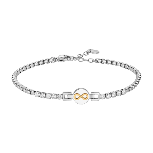 BRACCIALE TENNIS UOMO IN ACCIAIO CON INFINITO IP ROSE E ZIRCONI BIANCHI