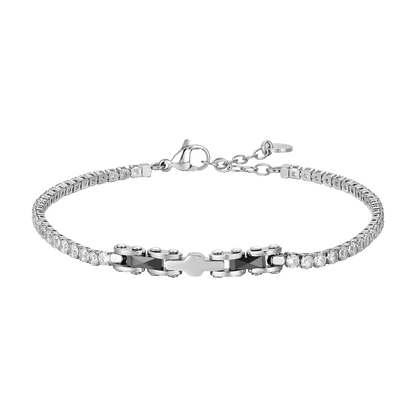 BRACCIALE TENNIS UOMO IN ACCIAIO CON CERAMICA NERA E ZIRCONI BIANCHI