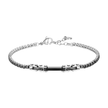 BRACCIALE TENNIS UOMO IN ACCIAIO CON CERAMICA NERA E ZIRCONI NERI