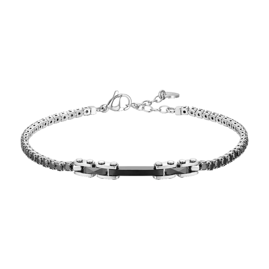 BRACCIALE TENNIS UOMO IN ACCIAIO CON CERAMICA NERA E ZIRCONI NERI