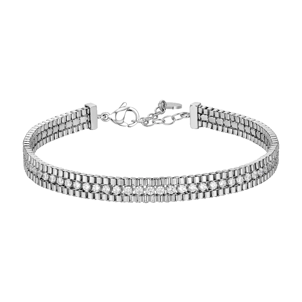 BRACCIALE UOMO IN ACCIAIO E ZIRCONI BIANCHI