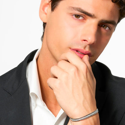 BRACCIALE UOMO IN ACCIAIO E ZIRCONI BIANCHI