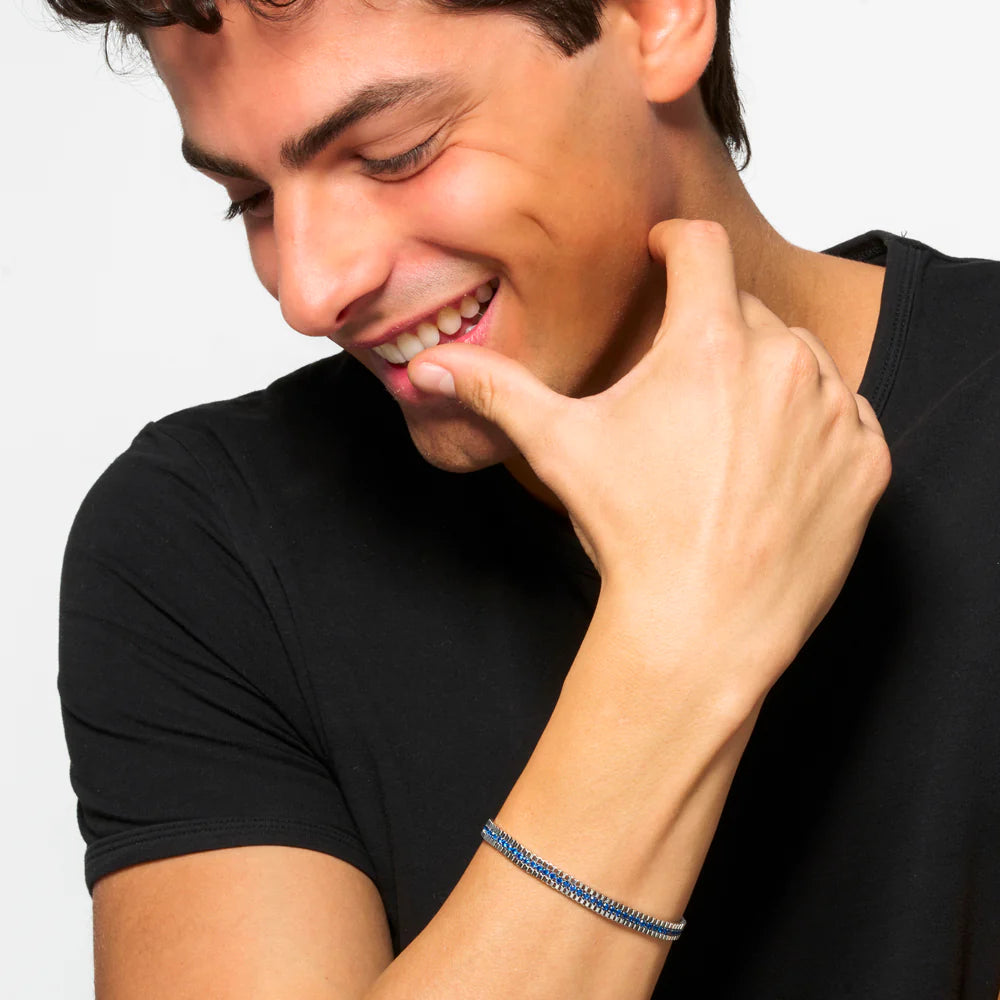 BRACCIALE UOMO IN ACCIAIO E ZIRCONI BLU