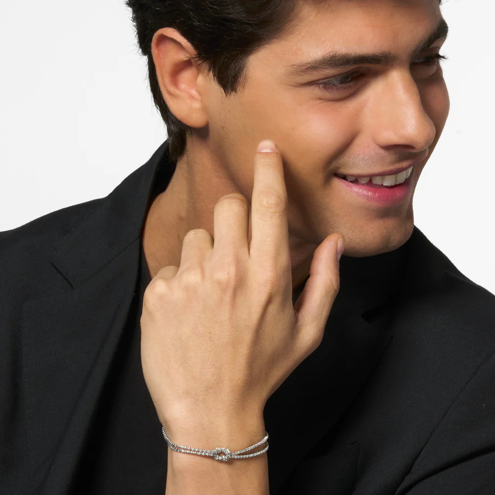 BRACCIALE UOMO IN ACCIAIO CON NODO E ZIRCONI BIANCHI
