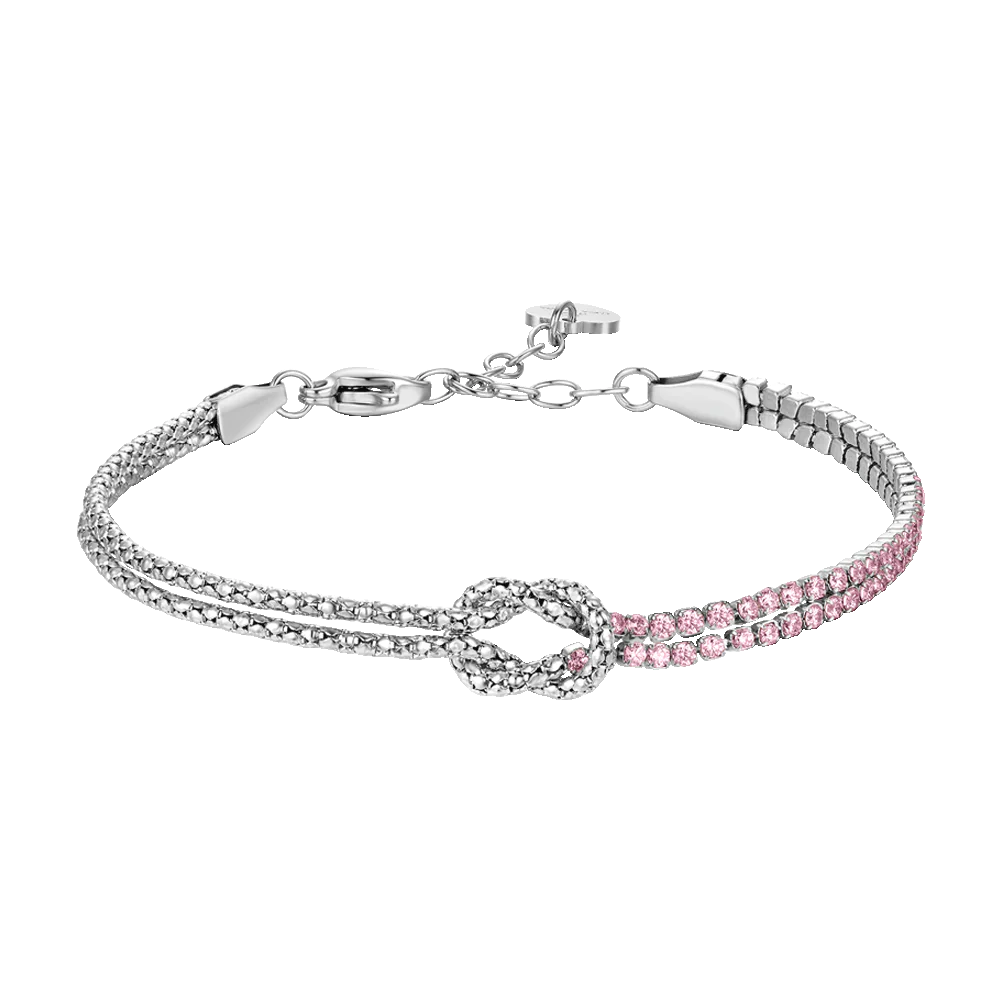 BRACCIALE DONNA IN ACCIAIO CON NODO E ZIRCONI ROSA