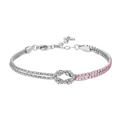 BRACCIALE DONNA IN ACCIAIO CON NODO E ZIRCONI ROSA