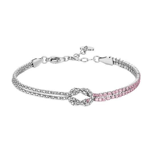 BRACCIALE DONNA IN ACCIAIO CON NODO E ZIRCONI ROSA