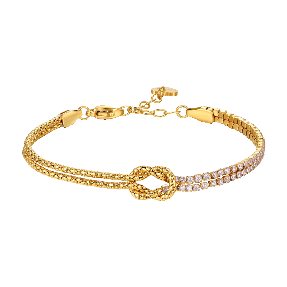 BRACCIALE DONNA IN ACCIAIO IP GOLD CON NODO E ZIRCONI ROSA