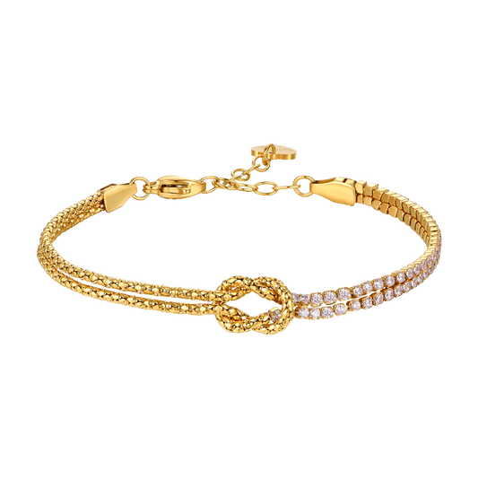 BRACCIALE DONNA IN ACCIAIO IP GOLD CON NODO E ZIRCONI ROSA