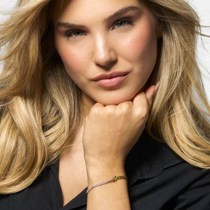 BRACCIALE DONNA IN ACCIAIO IP GOLD CON NODO E ZIRCONI ROSA