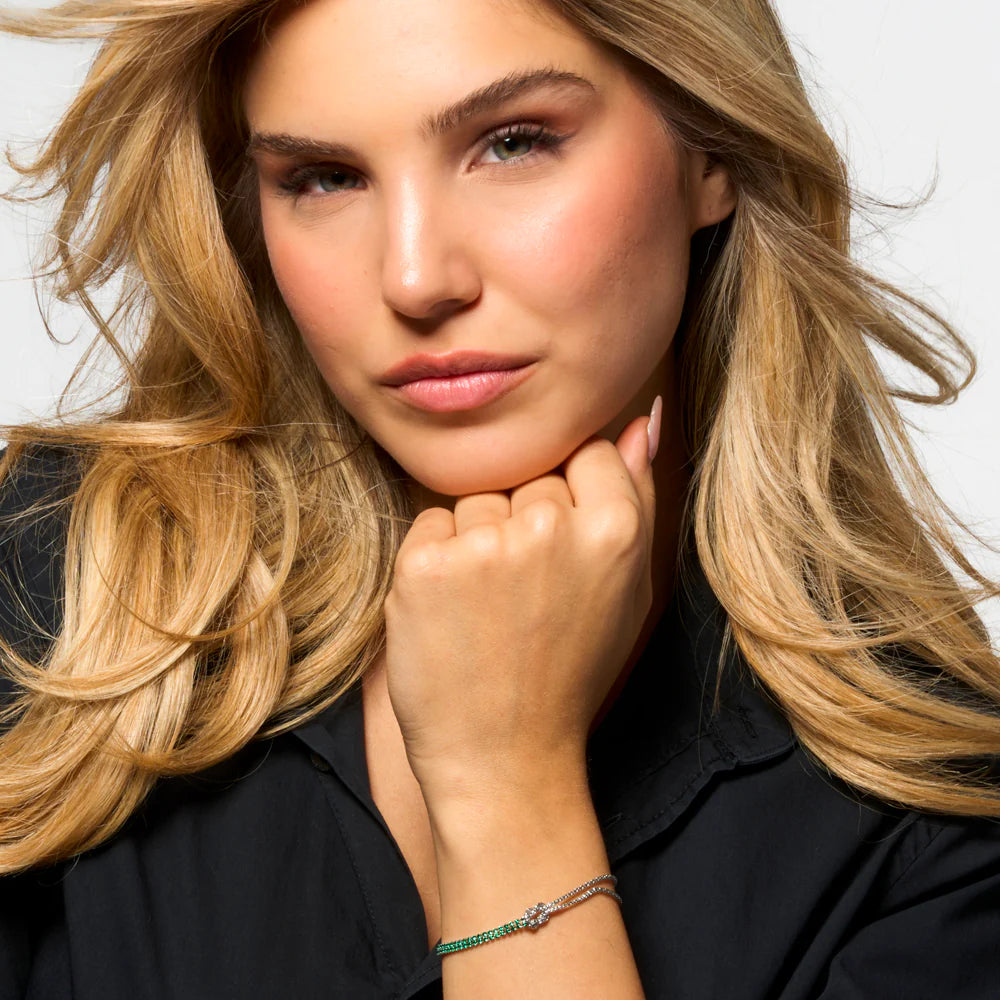 BRACCIALE DONNA IN ACCIAIO CON NODO E ZIRCONI VERDI