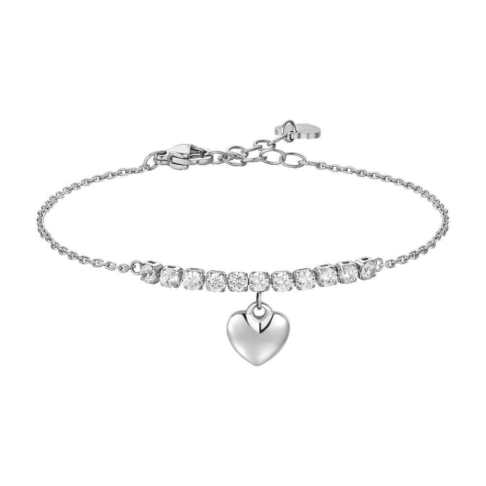 BRACCIALE DONNA IN ACCIAIO CON CUORE E ZIRCONI BIANCHI