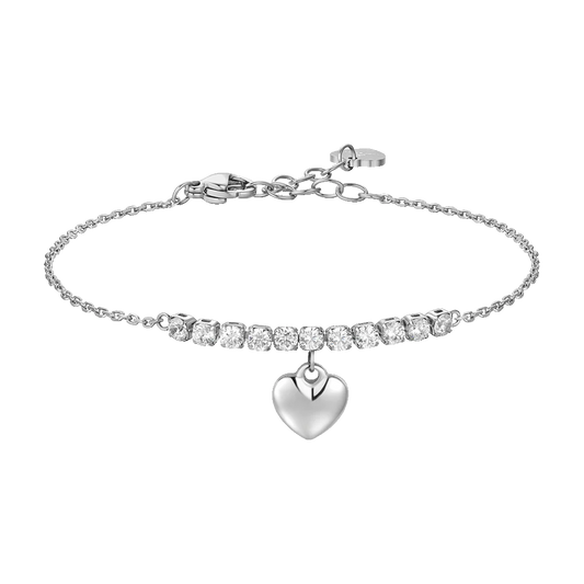 BRACCIALE DONNA IN ACCIAIO CON CUORE E ZIRCONI BIANCHI