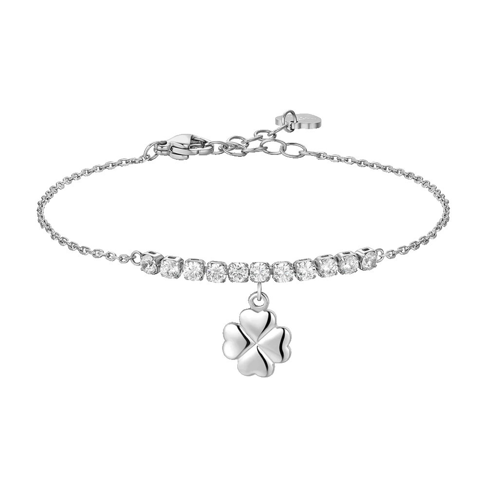 BRACCIALE DONNA IN ACCIAIO CON QUADRIFOGLIO E ZIRCONI BIANCHI