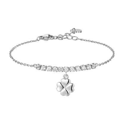 BRACCIALE DONNA IN ACCIAIO CON QUADRIFOGLIO E ZIRCONI BIANCHI