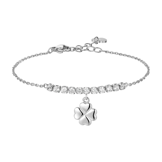 BRACCIALE DONNA IN ACCIAIO CON QUADRIFOGLIO E ZIRCONI BIANCHI