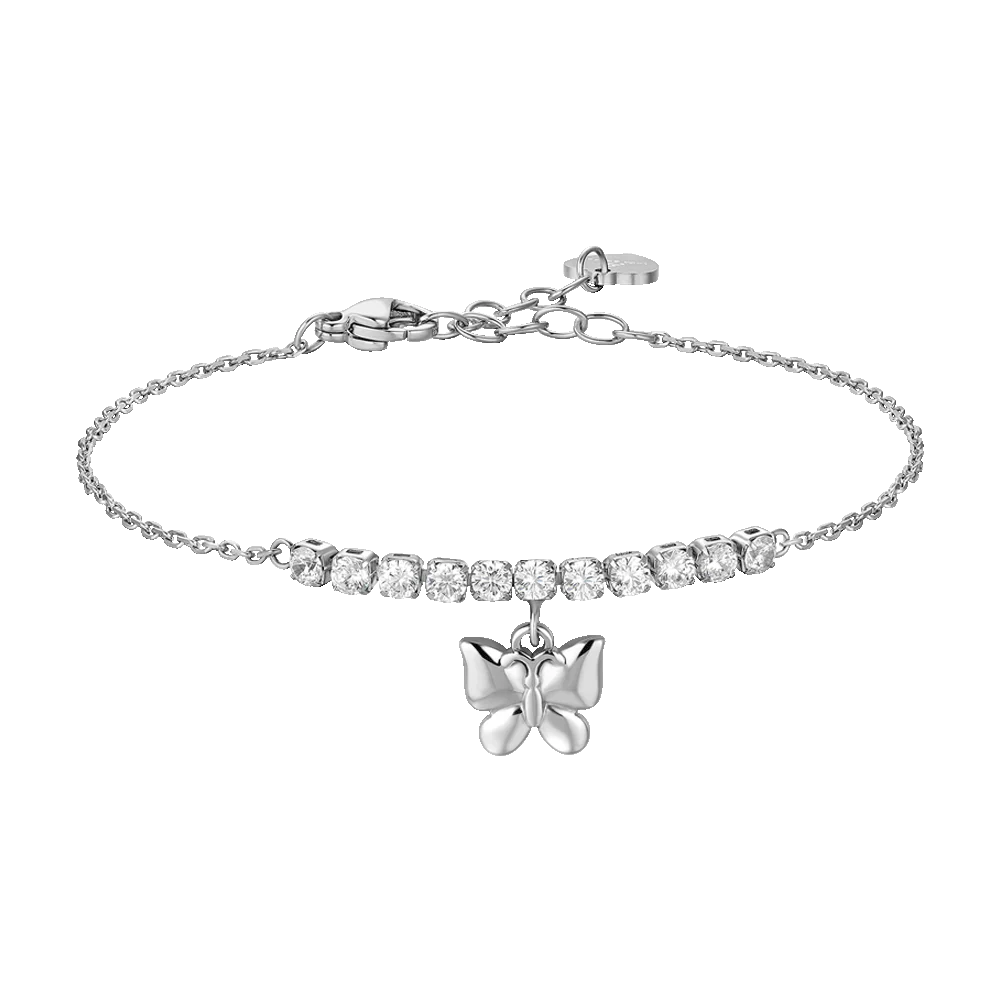 BRACCIALE DONNA IN ACCIAIO CON FARFALLA E ZIRCONI BIANCHI