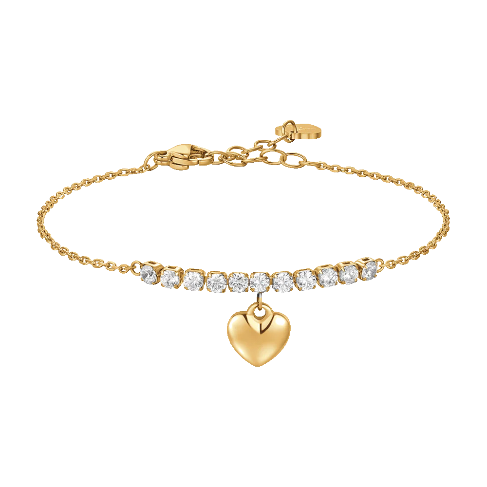 BRACCIALE DONNA IN ACCIAIO IP GOLD CON CUORE E ZIRCONI BIANCHI