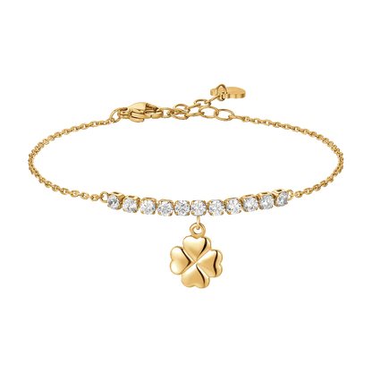 BRACCIALE DONNA IN ACCIAIO IP GOLD CON QUADRIFOGLIO E ZIRCONI BIANCHI