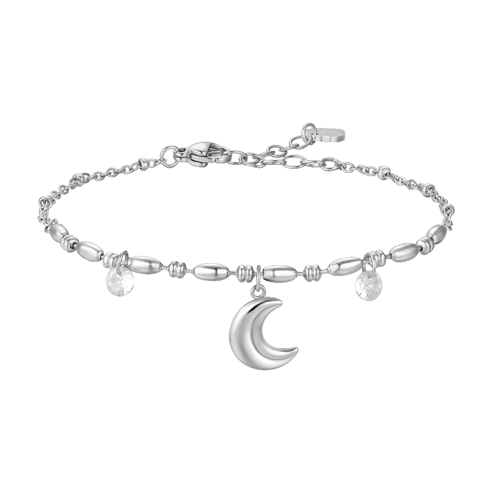 BRACCIALE DONNA IN ACCIAIO CON LUNA E ZIRCONI BIANCHI