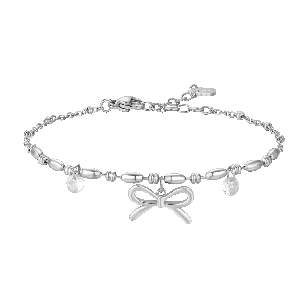 BRACCIALE DONNA IN ACCIAIO CON FIOCCO E ZIRCONI BIANCHI