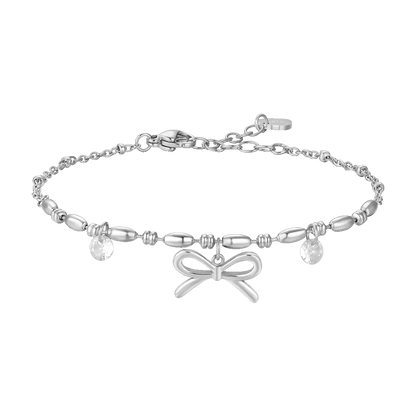 BRACCIALE DONNA IN ACCIAIO CON FIOCCO E ZIRCONI BIANCHI