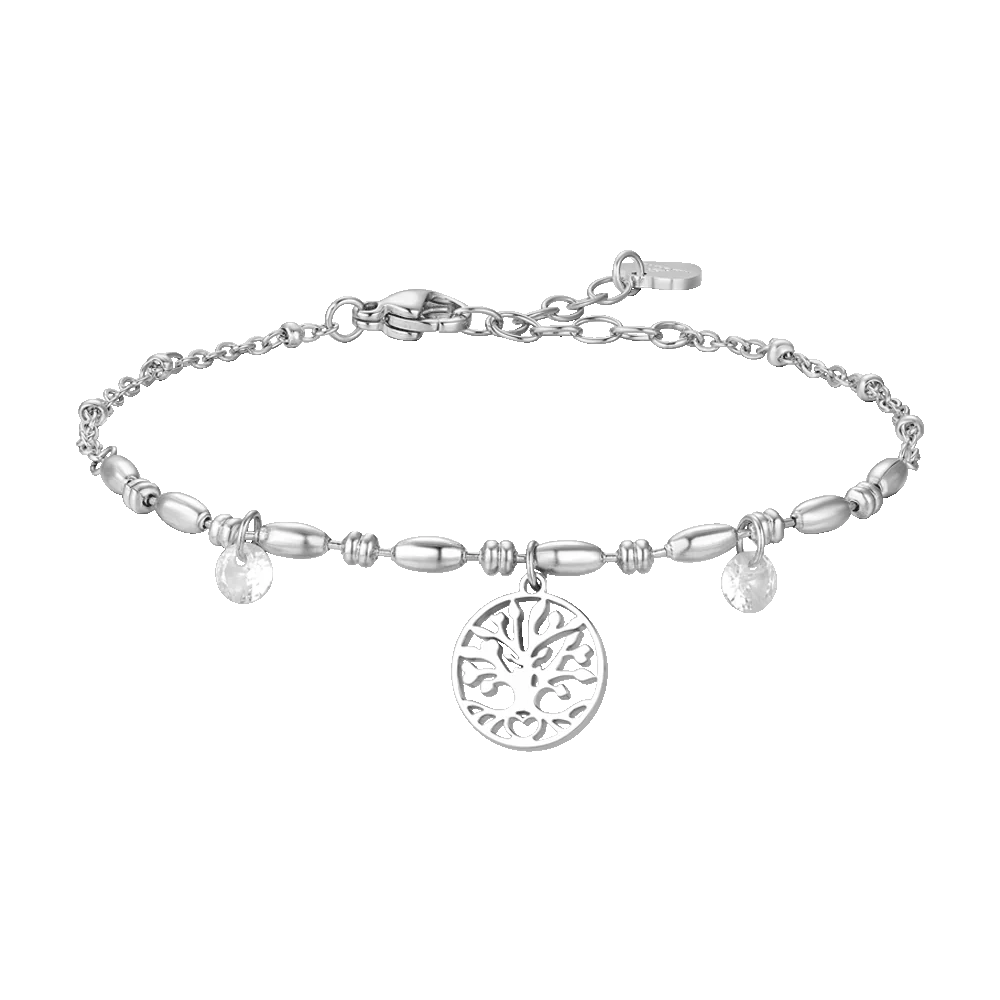 BRACCIALE DONNA IN ACCIAIO CON ALBERO DELLA VITA E ZIRCONI BIANCHI