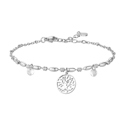 BRACCIALE DONNA IN ACCIAIO CON ALBERO DELLA VITA E ZIRCONI BIANCHI