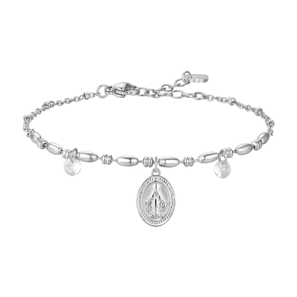 BRACCIALE DONNA IN ACCIAIO CON MADONNINA MIRACOLOSA E ZIRCONI BIANCHI