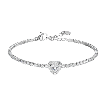 BRACCIALE TENNIS DONNA IN ACCIAIO CON CUORE CON ZIRCONI BIANCHI