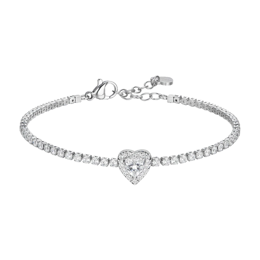 BRACCIALE TENNIS DONNA IN ACCIAIO CON CUORE CON ZIRCONI BIANCHI