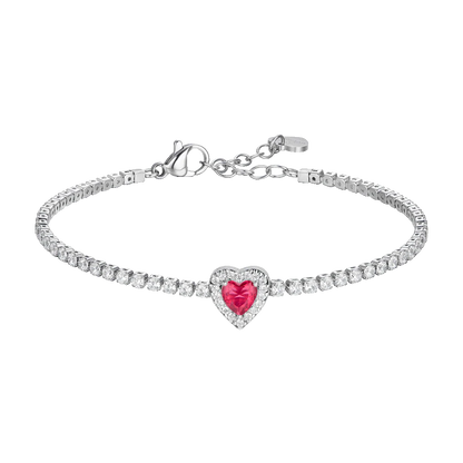 BRACCIALE TENNIS DONNA IN ACCIAIO CON CUORE CON ZIRCONI ROSSI E BIANCHI