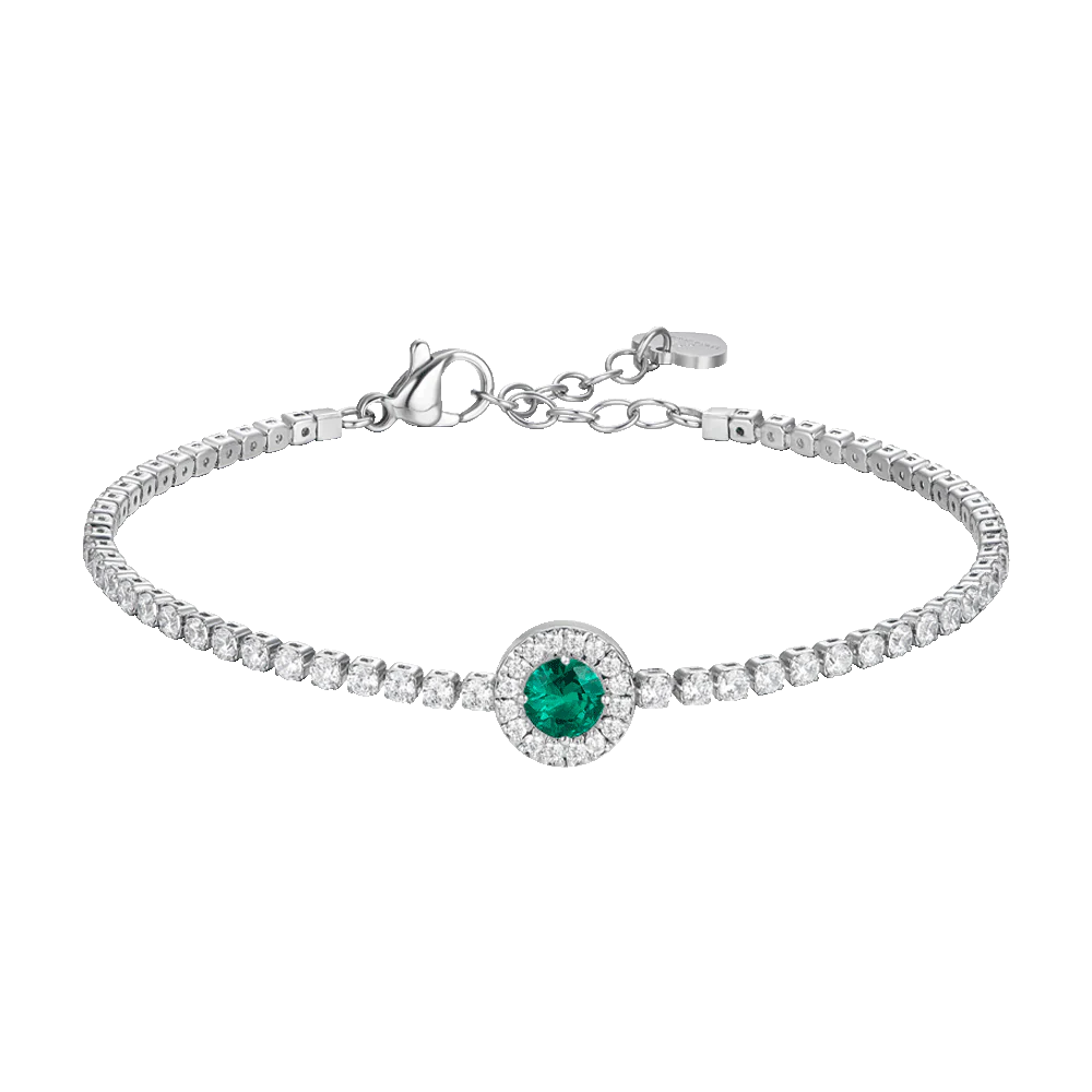 BRACCIALE TENNIS DONNA IN ACCIAIO CON ELEMENTO CON ZIRCONI VERDI E BIANCHI