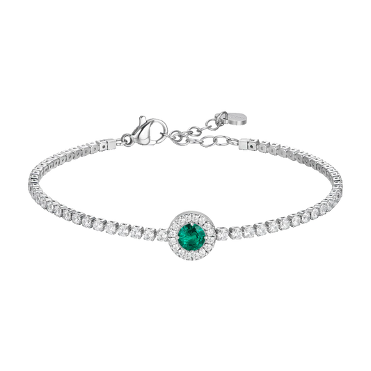 BRACCIALE TENNIS DONNA IN ACCIAIO CON ELEMENTO CON ZIRCONI VERDI E BIANCHI